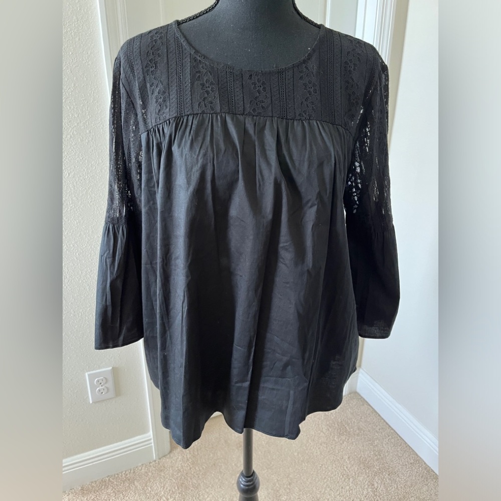MICHAEL Michael Kors Black Lace Yoke Peasant Blouse